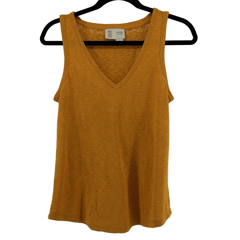 Saturday/Sunday V-Neck Tank Top Women S Mustard Yellow Slub Knit Stretch